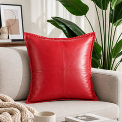 Genuine Leather Square Pillow Cover Red