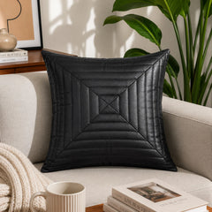 Genuine Leather Square Cushion Cover Black Stitch