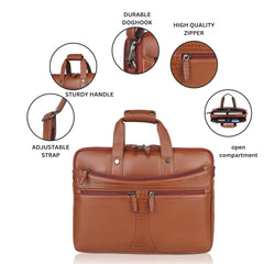 Luxor : Genuine Leather Laptop Office Bag Tan