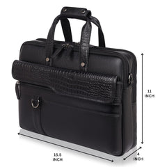 Morvani : Genuine Leather Laptop Office Bag Black