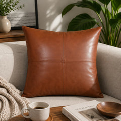 Genuine Leather Square Cushion Cover Tan Antique