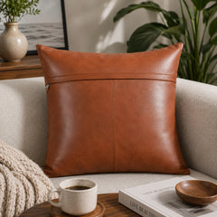 Genuine Leather Square Cushion Cover Tan Antique