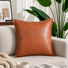 Genuine Leather Square Pillow Cover Tan