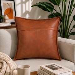 Genuine Leather Square Pillow Cover Tan