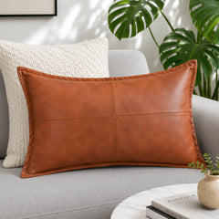 Genuine Leather Rectangle Pillow Cover Tan