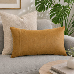 Genuine Leather Rectangle Pillow Cover Tan Stitch