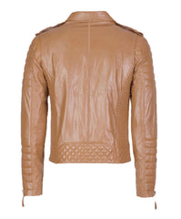 Men’s Genuine Leather Motorcycle Jacket Beige
