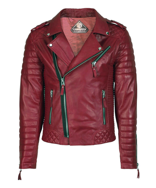 Men’s Genuine Leather Motorcycle Jacket Cherry Red