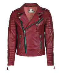 Men’s Genuine Leather Motorcycle Jacket Cherry Red