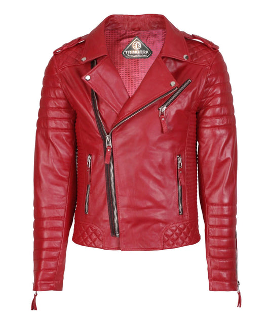 Men’s Genuine Leather Motorcycle Jacket Red