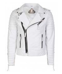 Men’s Genuine Leather Motorcycle Jacket White
