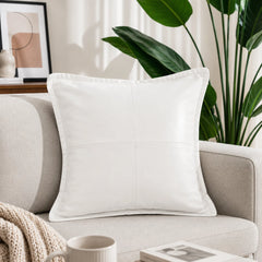 Genuine Leather Square Pillow Cover White