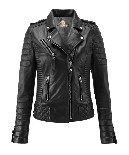 Women’s Black Genuine Lambskin Biker Leather Jacket