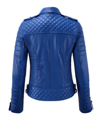 Women’s Genuine Leather Biker Jacket Blue