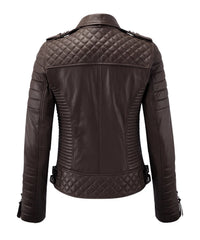 Women’s Genuine Leather Biker Jacket Brown