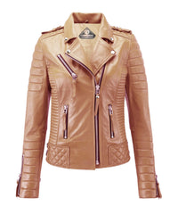 Women’s Genuine Leather Biker Jacket Beige
