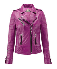 Women’s Genuine Leather Biker Jacket Fuchsia
