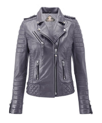 Women’s Genuine Leather Biker Jacket Grey