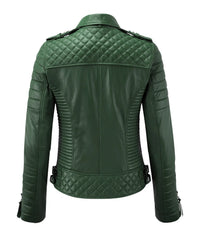 Women’s Genuine Leather Biker Jacket Green