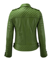 Women’s Genuine Leather Biker Jacket Lime Green