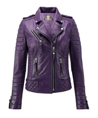 Women’s Genuine Leather Biker Jacket Purple