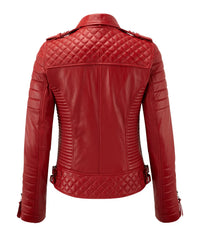 Women’s Genuine Leather Biker Jacket Red