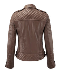 Women’s Genuine Leather Biker Jacket Sapodilla Brown