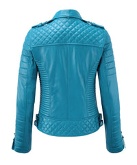 Women’s Genuine Leather Biker Jacket Turquoise