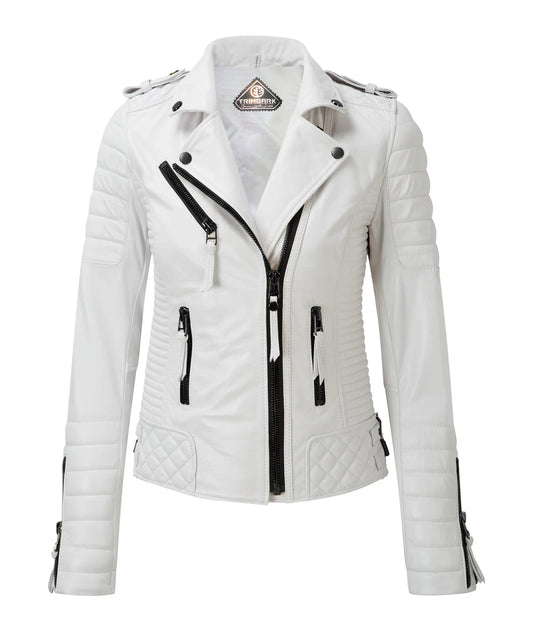 Women’s Genuine Leather Biker Jacket White