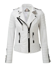 Women’s Genuine Leather Biker Jacket White