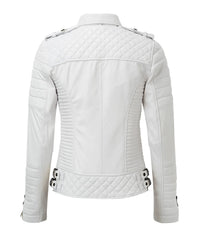 Women’s Genuine Leather Biker Jacket White