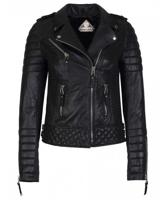 Women’s Genuine Leather Moto Jacket Black