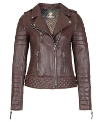 Women’s Genuine Leather Moto Jacket Brown