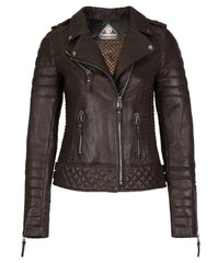 Women’s Genuine Leather Moto Jacket Dark Brown