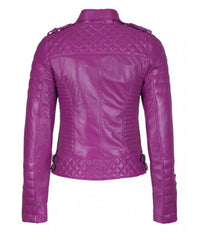 Women’s Genuine Leather Moto Jacket Fuchsia