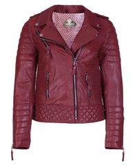 Women’s Genuine Leather Moto Jacket Cherry Red