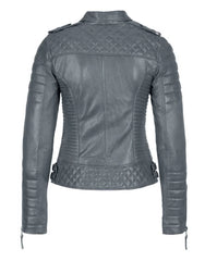 Women’s Genuine Leather Moto Jacket Gray