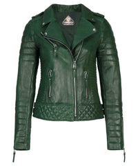 Women’s Genuine Leather Moto Jacket Green