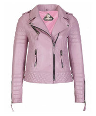 Women’s Genuine Leather Moto Jacket Pink