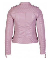 Women’s Genuine Leather Moto Jacket Pink