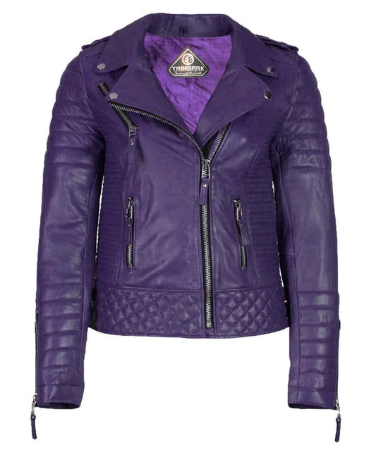 Women’s Genuine Leather Moto Jacket Purple