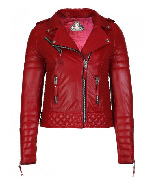 Women’s Genuine Leather Moto Jacket Red