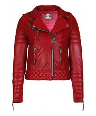Women’s Genuine Leather Moto Jacket Red