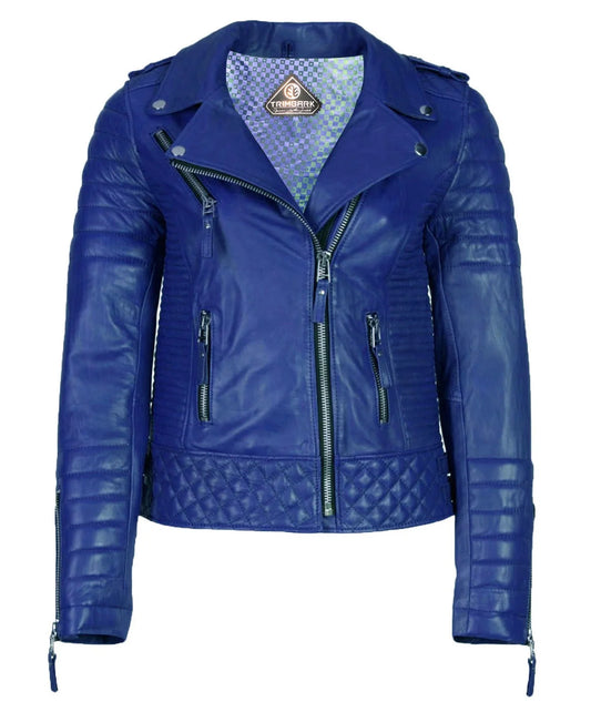 Women’s Genuine Leather Moto Jacket Blue