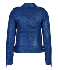Women’s Genuine Leather Moto Jacket Blue