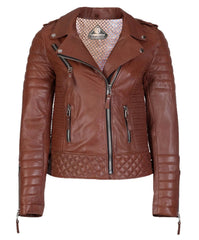 Women’s Genuine Leather Moto Jacket Tan