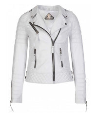 Women’s Genuine Leather Moto Jacket White