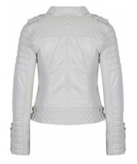 Women’s Genuine Leather Moto Jacket White