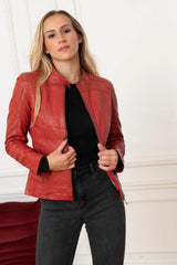 Women's Genuine Red Leather Jacket WLJ 34