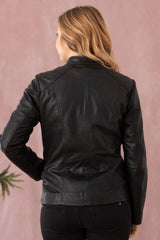 Women's Genuine Black Leather Jacket WLJ 44